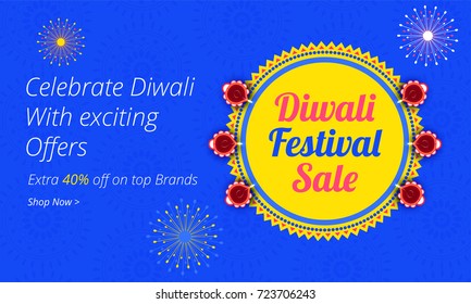 Diwali (Indian festival of lights) Sale Banner Design with an attractive 40% discount offer and coupon code to grab offer.