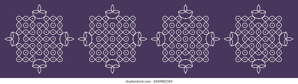 Diwali and karthigai deepam special pulli kolam set. Indian Traditional folk art vector illustration.