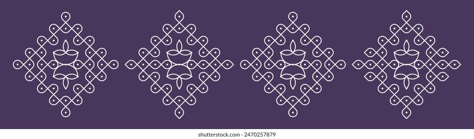 Diwali and karthigai deepam special pulli kolam set. Indian Traditional folk art vector illustration.