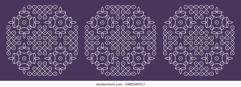 Diwali and karthigai deepam special pulli kolam set. Indian Traditional folk art vector illustration.