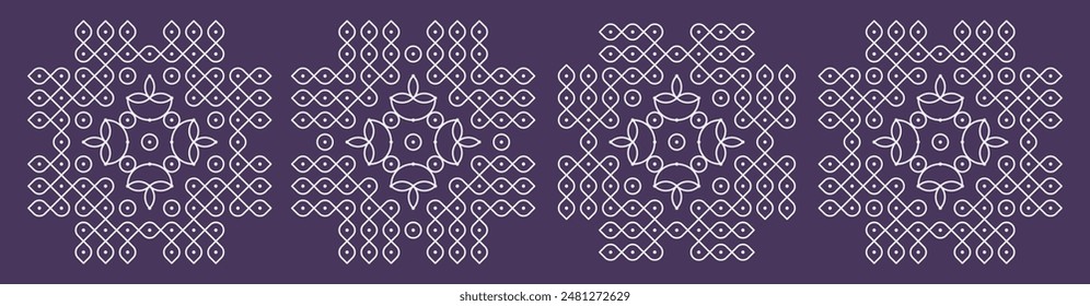 Diwali and karthigai deepam special pulli kolam set. Indian Traditional folk art vector illustration.