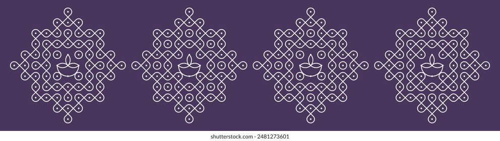 Diwali and karthigai deepam special pulli kolam set. Indian Traditional folk art vector illustration.