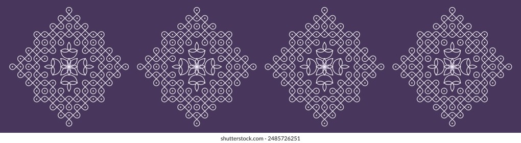Diwali and karthigai deepam special pulli kolam set. Indian Traditional folk art vector illustration.