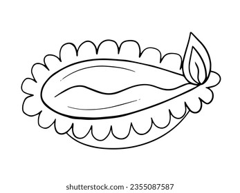Lámpara Diwali en boceto vectorial en forma de flor. Tarjeta de felicitación Happy Diwali dibujada a mano