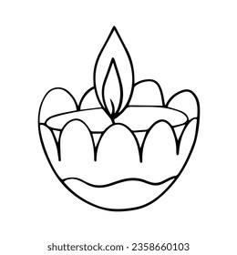 Diwali lamp in flower shape vector sketch. Hand drawn Happy Diwali greeting card