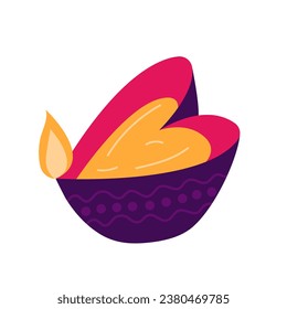 Diwali lamp in heart shape with flame vector illustration