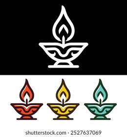 A Diwali lamp logo icon in vector style, radiating warmth and festivity. Set against a crisp white background, it embodies celebration, light, and cultural richness, perfect for festive branding.