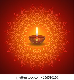 Diwali Lamp on Decorative Mandala Background