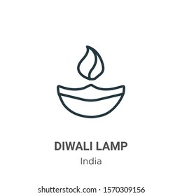 Diwali lamp outline vector icon. Thin line black diwali lamp icon, flat vector simple element illustration from editable india concept isolated on white background