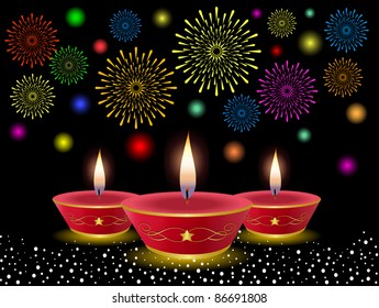 Diwali Lamps & Fireworks (Vector)