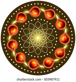 Diwali Lamps Round Decoration Design