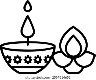 Diwali lantern and diya with floating floral motifs isolated on white background concept as An elegant element featuring a Diwali lantern paired with a diya both adorned with floating floral motifs. T