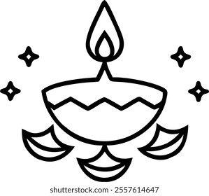 Diwali lantern and diya with floating patterns isolated on white background concept as A minimalist element featuring a Diwali lantern paired with a diya both surrounded by floating patterns. The desi