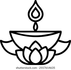 Diwali lantern and diya with lotus motif isolated on white background concept as An abstract vector featuring a Diwali lantern paired with a diya adorned with a lotus motif. The elements are isolated