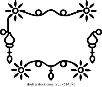 Diwali lanterns and floral elements border frame with joyful wording providing cheerful copy space in the center concept as A cheerful border frame featuring Diwali lanterns and floral elements with j