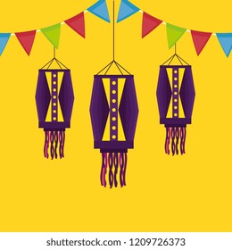 diwali lanterns hanging with garlands