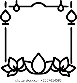 Diwali lanterns and lotus motifs border frame with peaceful wording creating a serene copy space in the center concept as A peaceful border frame featuring Diwali lanterns paired with lotus motifs alo