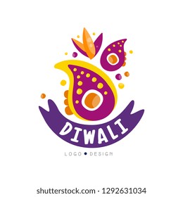 Diwali logo design, Hindu festival label, poster, invitation, flyer, greeting card hand drawn vector Illustration i