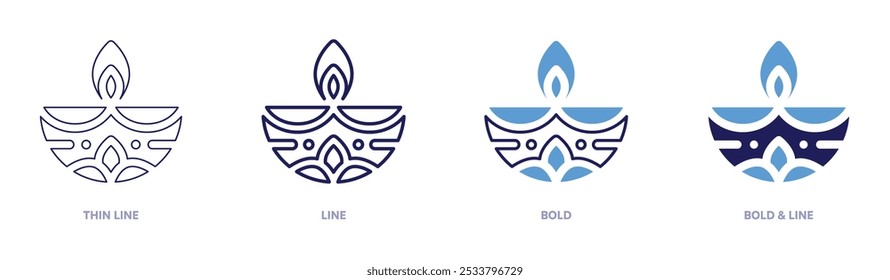 Diwali love icon in 4 different styles. Thin Line, Line, Bold, and Bold Line. Duotone style. Editable stroke.