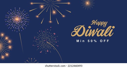 Diwali offer banner template- bursting fireworks with stars and sparks 