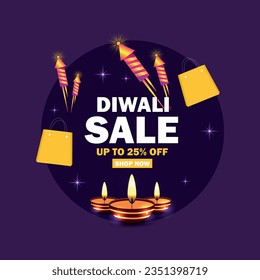 Diwali offer Sale template banner Design. Diwali special offer text with fireworks