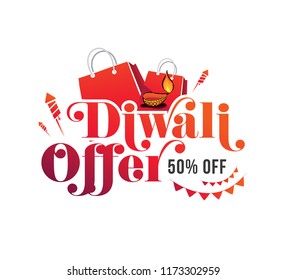Diwali Offer Text Typography with 50% Discount Tag