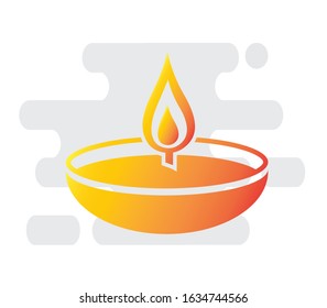 Diwali oil lamp or candle icon design. Vector Illustration. 