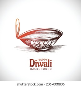 Diwali Oil Lamp Festival Hand Draw Sketch Card Design