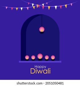 Diwali oil lamps with decorations. Greetings for Diwali festival of India