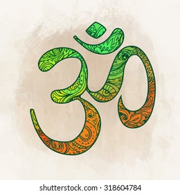 Diwali Om Sacred symbol. Ornate decorative vector elements. Hand drawn background. Indian, Great design for tattoo, yoga studio, spirituality concepts, t-shirt prints.