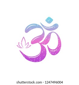 Diwali Om symbol with lotus. Vintage style decorative vector elements. Hand drawn background. Indian, vector badges for yoga studio, spirituality concepts, trendy textiles.