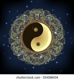 Diwali Om symbol with mandala . Round Pattern. Vintage style decorative vector elements. Hand drawn background. Indian, Great design for tattoo, yoga studio, spirituality concepts, trendy textiles.