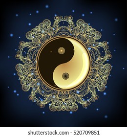 Diwali Om symbol with mandala . Round Pattern. Vintage style decorative vector elements. Hand drawn background. Indian, Great design for tattoo, yoga studio, spirituality concepts, trendy textiles. 