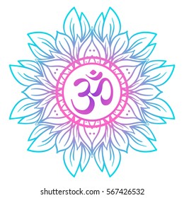 Diwali Om symbol with mandala . Round Pattern. Vintage style decorative vector elements. Hand drawn background. Indian, Great design for tattoo, yoga studio, spirituality concepts, trendy textiles.