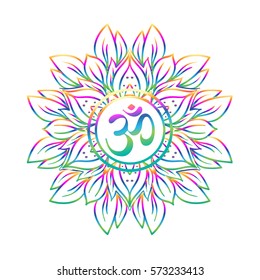 Diwali Om symbol with mandala . Round Pattern. Vintage style decorative vector elements. Hand drawn background. Indian, Great design for tattoo, yoga studio, spirituality concepts, trendy textiles.