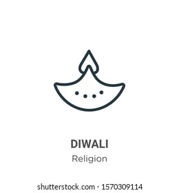 Diwali outline vector icon. Thin line black diwali icon, flat vector simple element illustration from editable religion concept isolated on white background