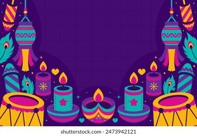 Diwali party red background vector with pattern