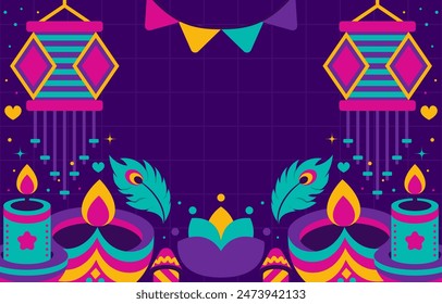 Diwali party red background vector with pattern