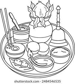 Diwali Puja Thali Isolated Coloring Page for Kids