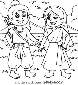 Diwali Rama and Sita Coloring Page for Kids