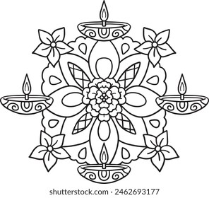 Diwali Rangoli Isolated Coloring Page for Kids