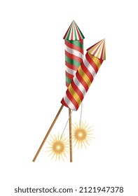 Composición realista Diwali con imagen aislada de petardos tradicionales sobre palos ilustración vectorial