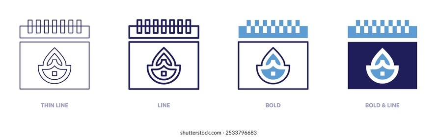 Diwali recipes icon in 4 different styles. Thin Line, Line, Bold, and Bold Line. Duotone style. Editable stroke.