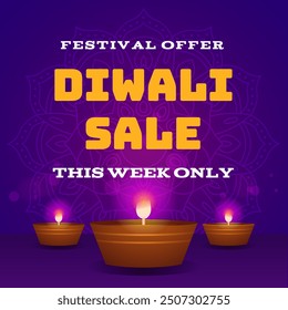 Diwali Sale Banner with Amazing Background. Festival Offer. Diwali Sale. This Week Only. Festival of Light. Happy Diwali. Vector Illustration. Deepawali Sale.