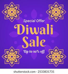 Diwali Sale banner with Beautiful Design and disc up to 10% off. Special Offer. Vector Illustration. 