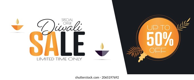 Diwali sale banner. Modern minimal design for Sales. Flat vector illustration.