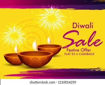 Diwali Sale Banner Or Poster Template Design,Illustration Vector.