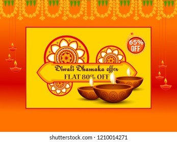 Diwali Sale Banner Or Poster Template Design,Illustration Vector.