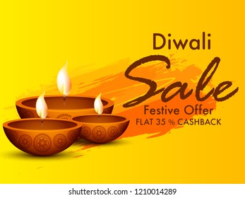 Diwali Sale Banner Or Poster Template Design,Illustration Vector.