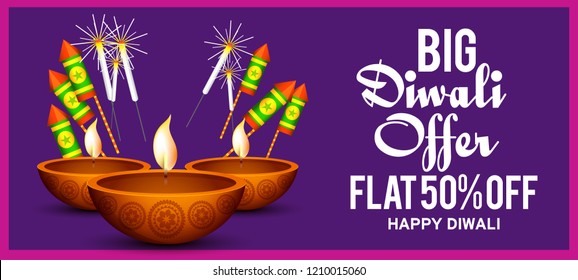 Diwali Sale Banner Or Poster Template Design,Illustration Vector.